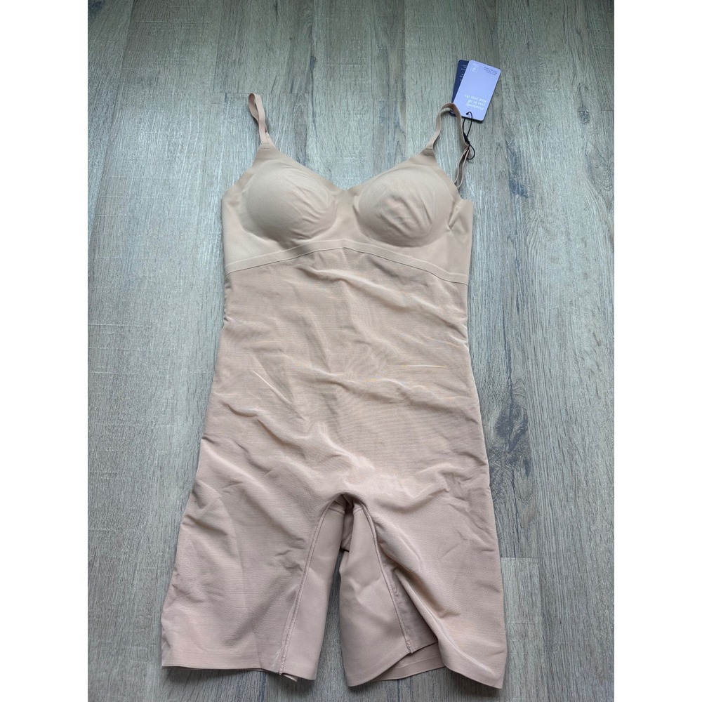 Honeylove SuperPower Mid-Thigh Bodysuit Sand Beige Shapewear Bra Top NWT